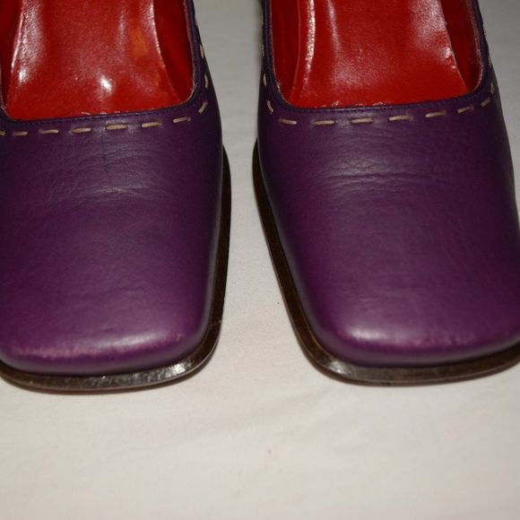 Fendi Vintage Purple Leather Block Heel Pumps – Square Toe - Picture 6 of 14